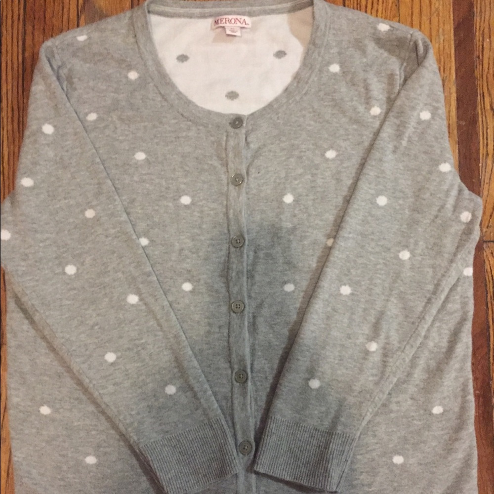 Grey and White Polka Dot Cardigan